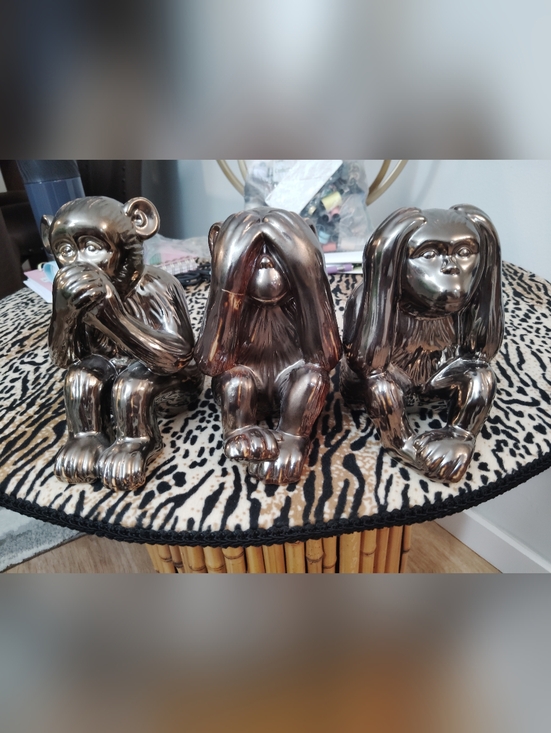 Other - Ceramic See-No-Evil Monkey Figurine - Metallic Bronze (All 3 🙈🙉🙊 Included)